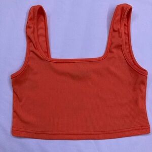 Shein Orange Ribbed Cropped Tank Top